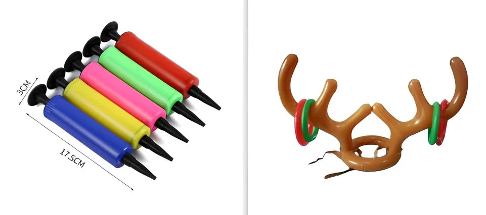 Christmas inflatable reindeer antler hat ring toss game with 80cm antlers and coloured throwing rings