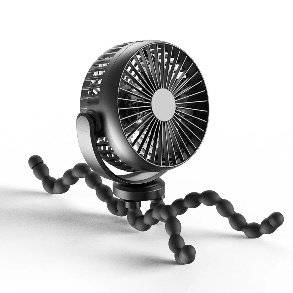 HOMEFISH F2 automatic shake head baby stroller fan with LED light and removable bracket on a pushchair