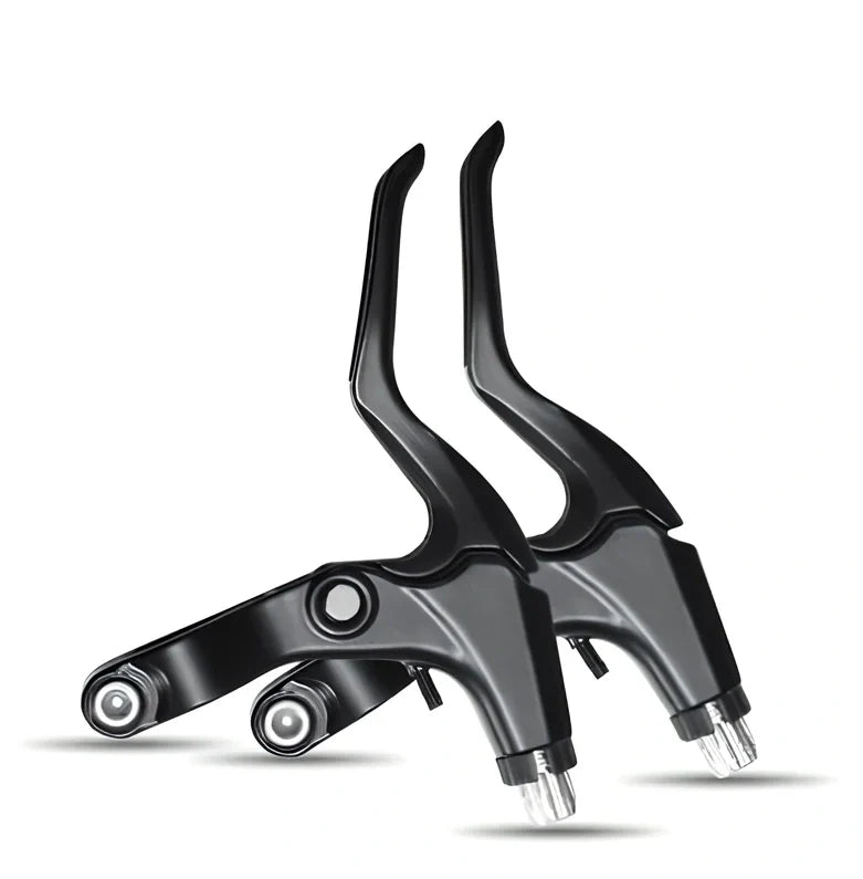 Aluminium bicycle brake lever showing reach adjustment mechanism in black finish