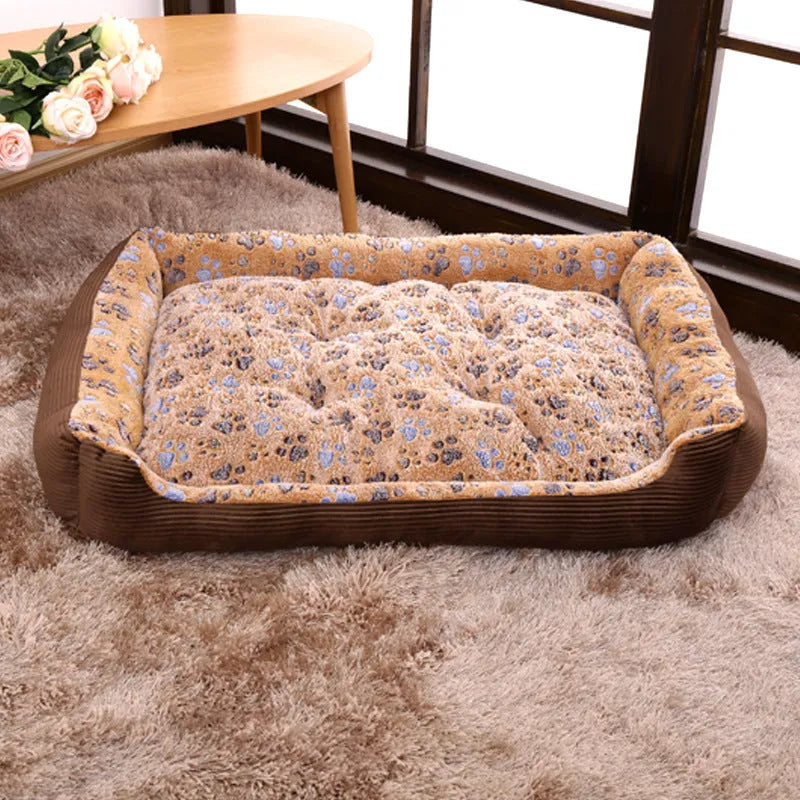 Beige plush dog bed with raised sides for a small dog, showing its basket-style design.