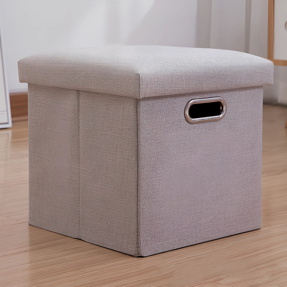 25cm cube storage stool in cotton linen fabric with hidden compartment and sponge cushioning