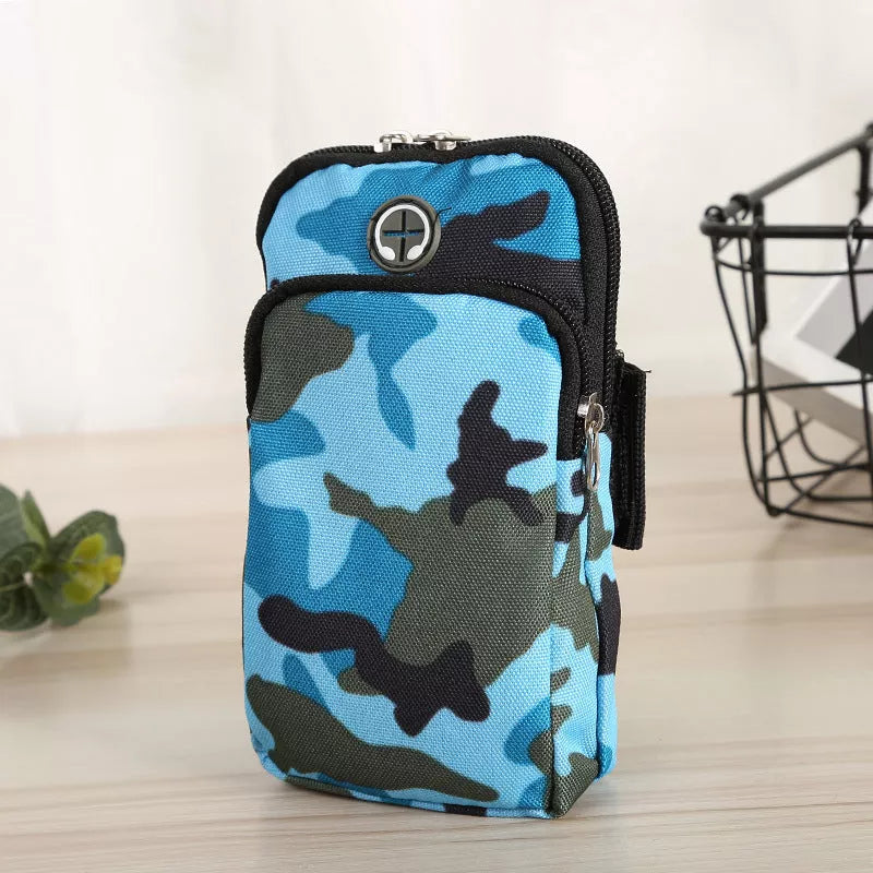 Camouflage water repellent wrist bag for running with adjustable strap