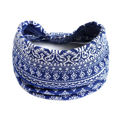 Bohemian cloth yoga sports headband with floral and polka dot patterns, available in multiple colours.