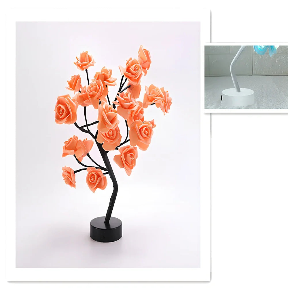 LED rose table lamp with flower design measuring 450mm height with USB power connection