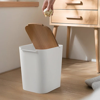 Rectangular kitchen storage bucket with wooden cover showing 6-litre capacity for dry goods