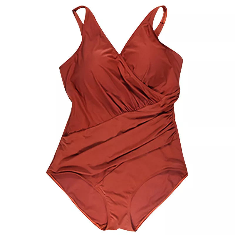 One-piece high waist plus size swimwear in orange, blue, navy for swimming and wading sports