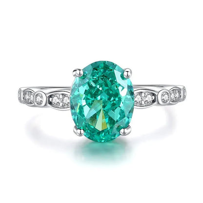 S925 silver emerald ring with palaibahao inlaid high carbon diamond, geometric design with elliptical elements