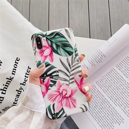 Pink floral design TPU back cover case for multiple iPhone models