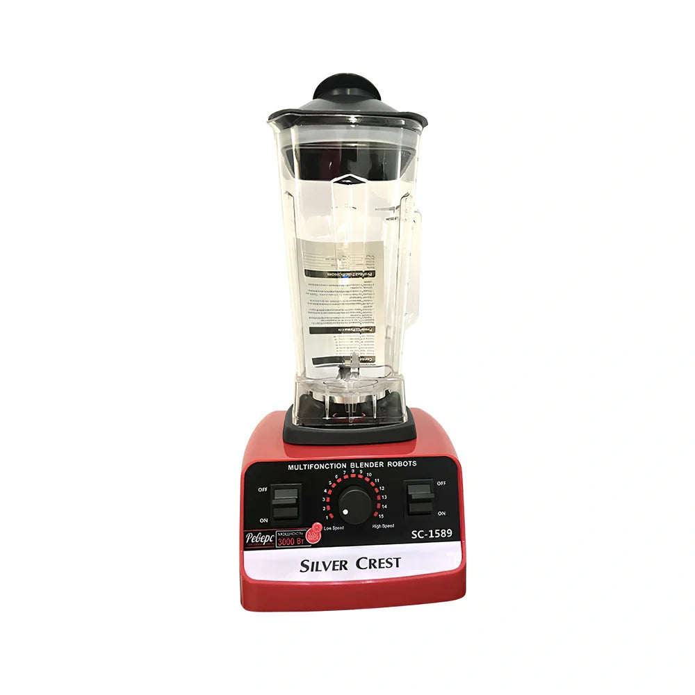 Red multifunctional juicer blender with 3000W motor and 10-litre capacity container for household food preparation