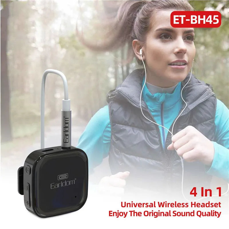 Bluetooth audio receiver with lavalier clip for running headphones in black, grey, or red
