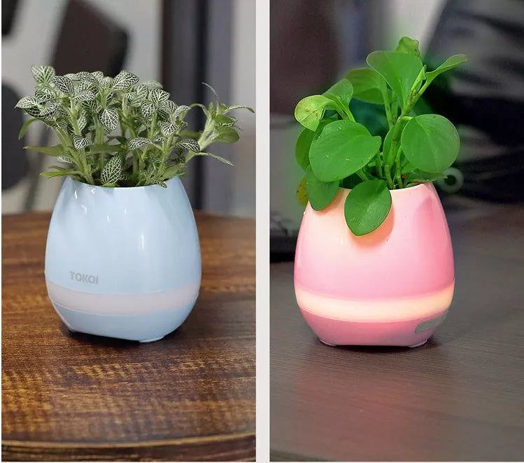 Touch-sensitive music vase desktop audio in pink, blue, or white