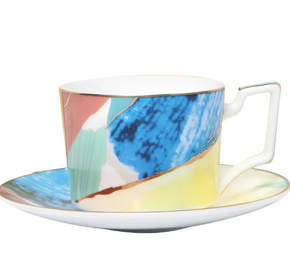 Watercolor dessert plates set in pink with 26.5 cm diameter, 45% bone china, real gold edges on handmade porcelain