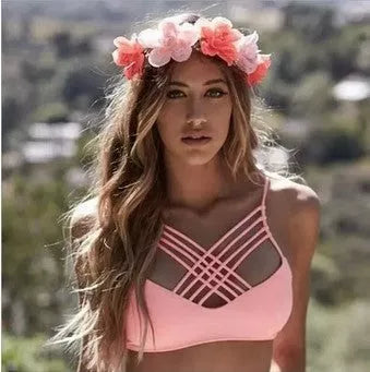 Pink Bandage Cut-Out Halter Bikini for women with unique design and durable fabric