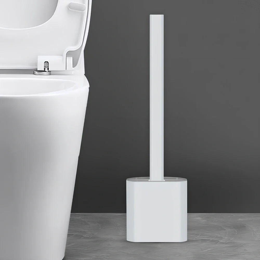 Wall-mounted soft toilet brush with silicone bristles and cover in midnight green colour