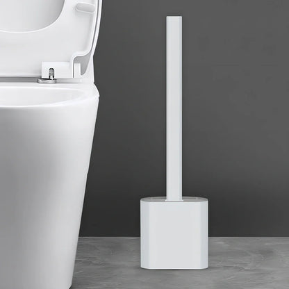 Wall-mounted soft toilet brush with silicone bristles and cover in midnight green colour