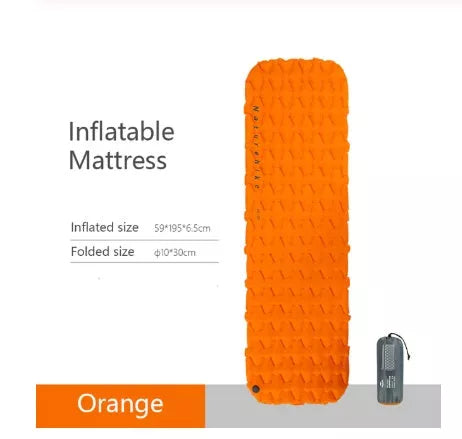Blue and orange inflatable outdoor tent sleeping mat for camping