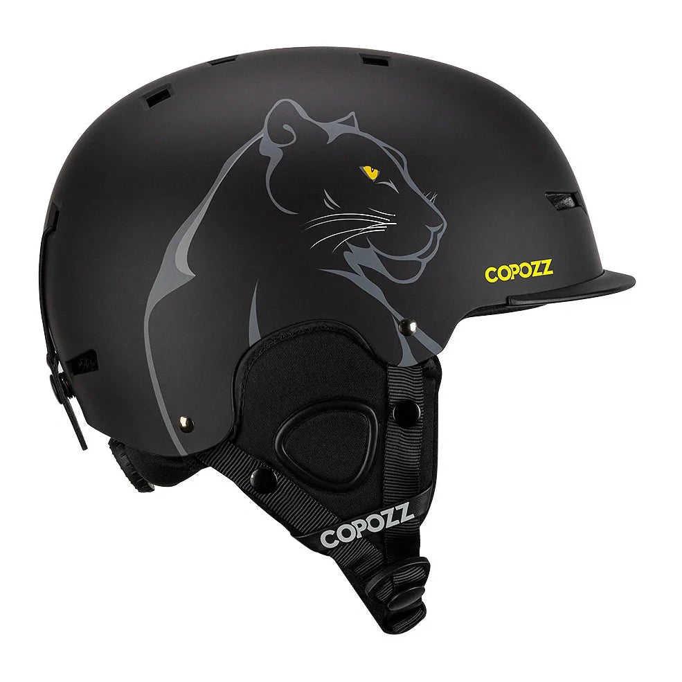 Adult ski helmet with PC hard shell construction in multiple sizes for skiing and cycling protection