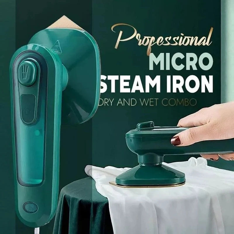 Dark green handheld portable garment ironing machine with titanium panel