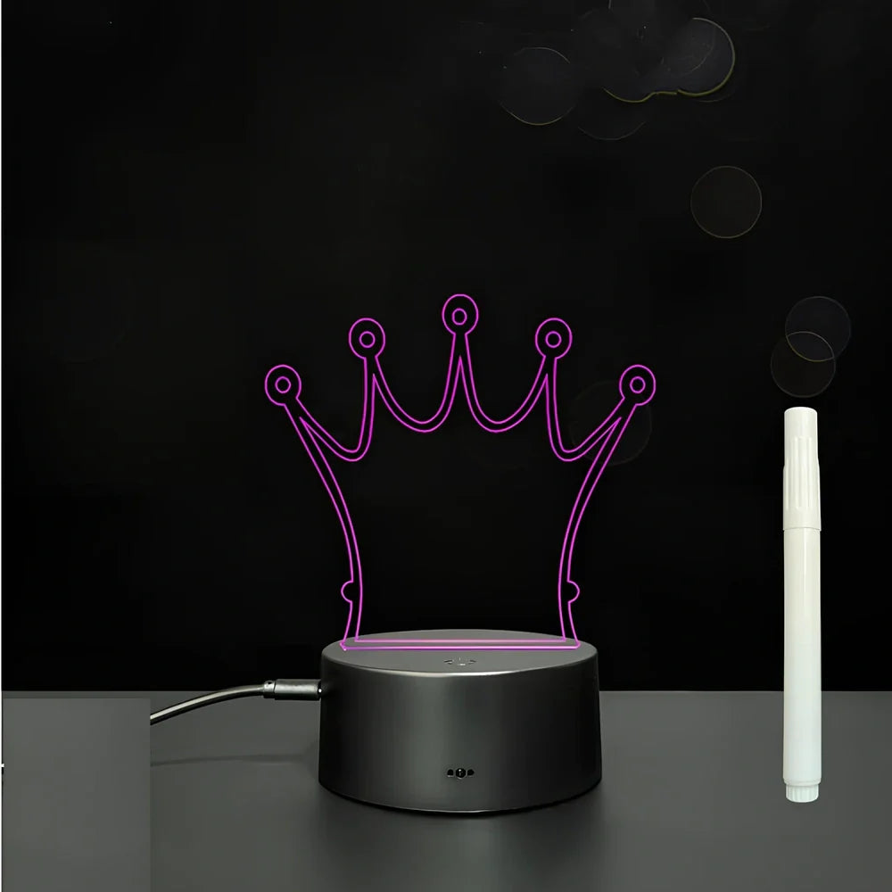 3D acrylic LED message board with touch controls showing illuminated writing on 3.5mm thick surface