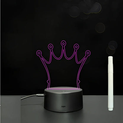 3D acrylic LED message board with touch controls showing illuminated writing on 3.5mm thick surface