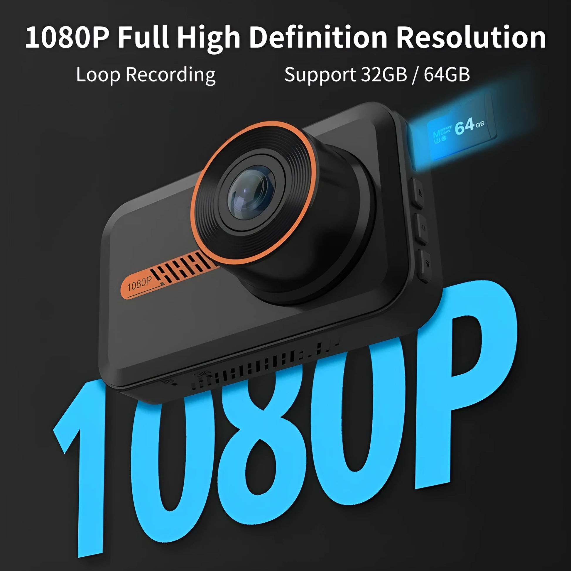 ThiEYE front and rear dash cam with 3-inch screen, suction cup mount, and rear waterproof camera.