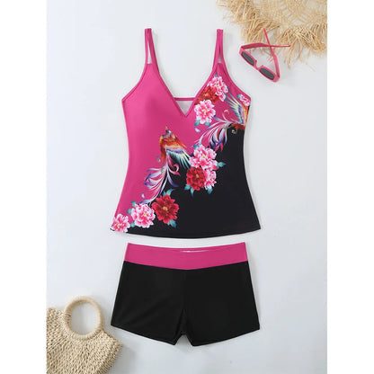 Plus size women's swimsuit in Black or Rose Red with cotton blend lining, sizes S to 5XL