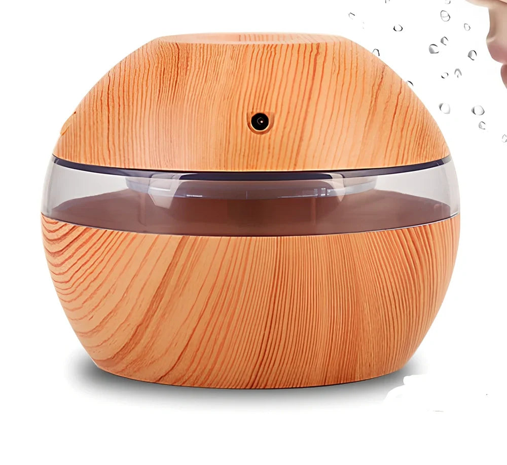 White ABS essential oil diffuser measuring 110x110x90mm with 300ml water capacity and USB power connection