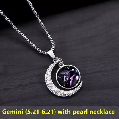 12 Constellation Glowing Necklace with luminous stone pendant and titanium steel chain