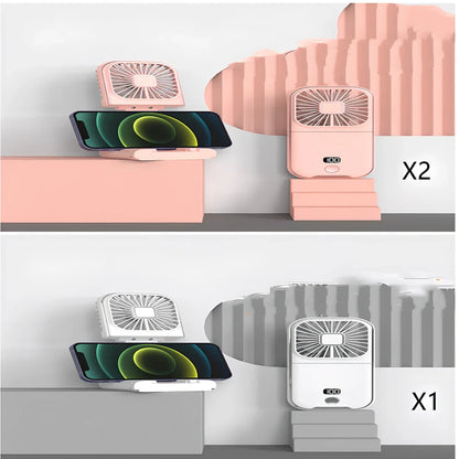 F30Pro folding portable handheld fan in white with digital display, 169x81x20mm size, USB charging, plastic blades for cooling