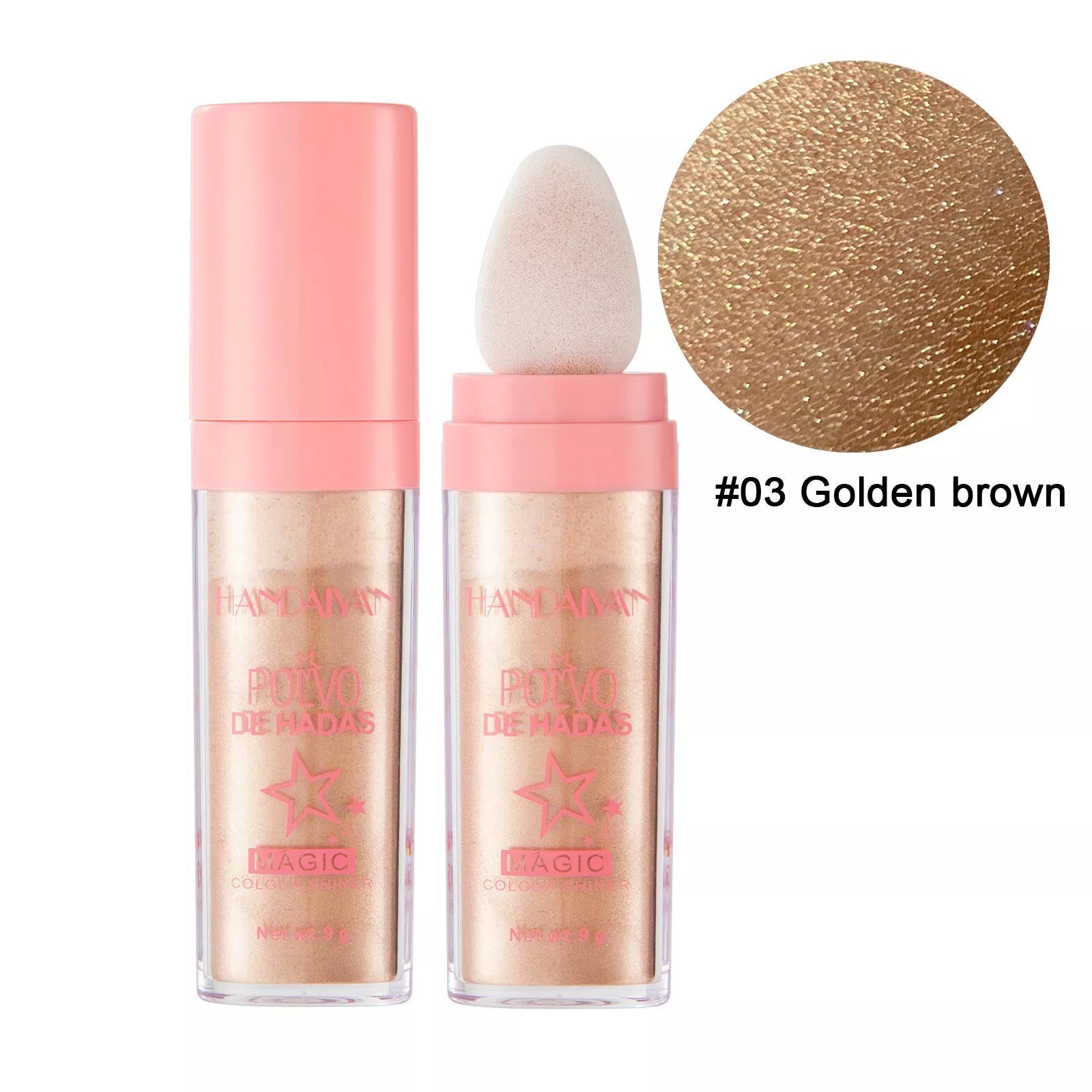Fairy Highlight Pat Powder in white, pink, and golden brown shades for brightening and skin repair