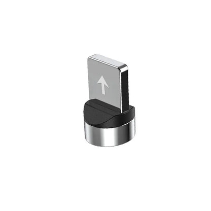 Black spherical magnetic charging cable with rotating head next to iPhone and Android phones