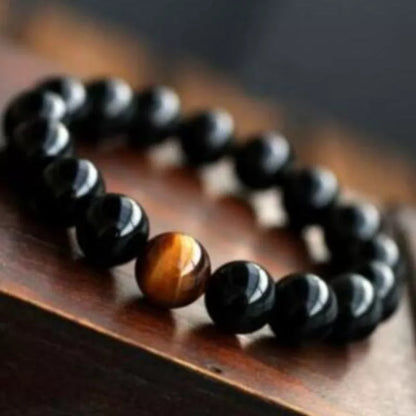 Natural Black Onyx and Tiger Eye Energy Bracelet with elastic rope