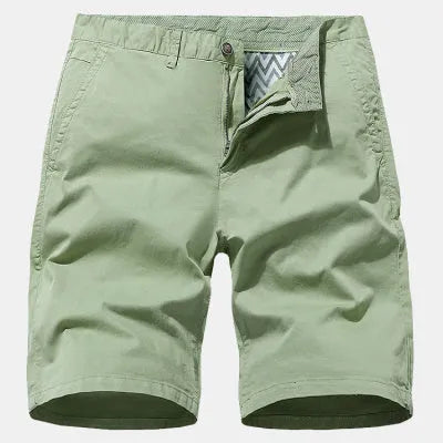 Men's blue denim casual shorts with a loose fit, no belt, and straight legs on a plain background.