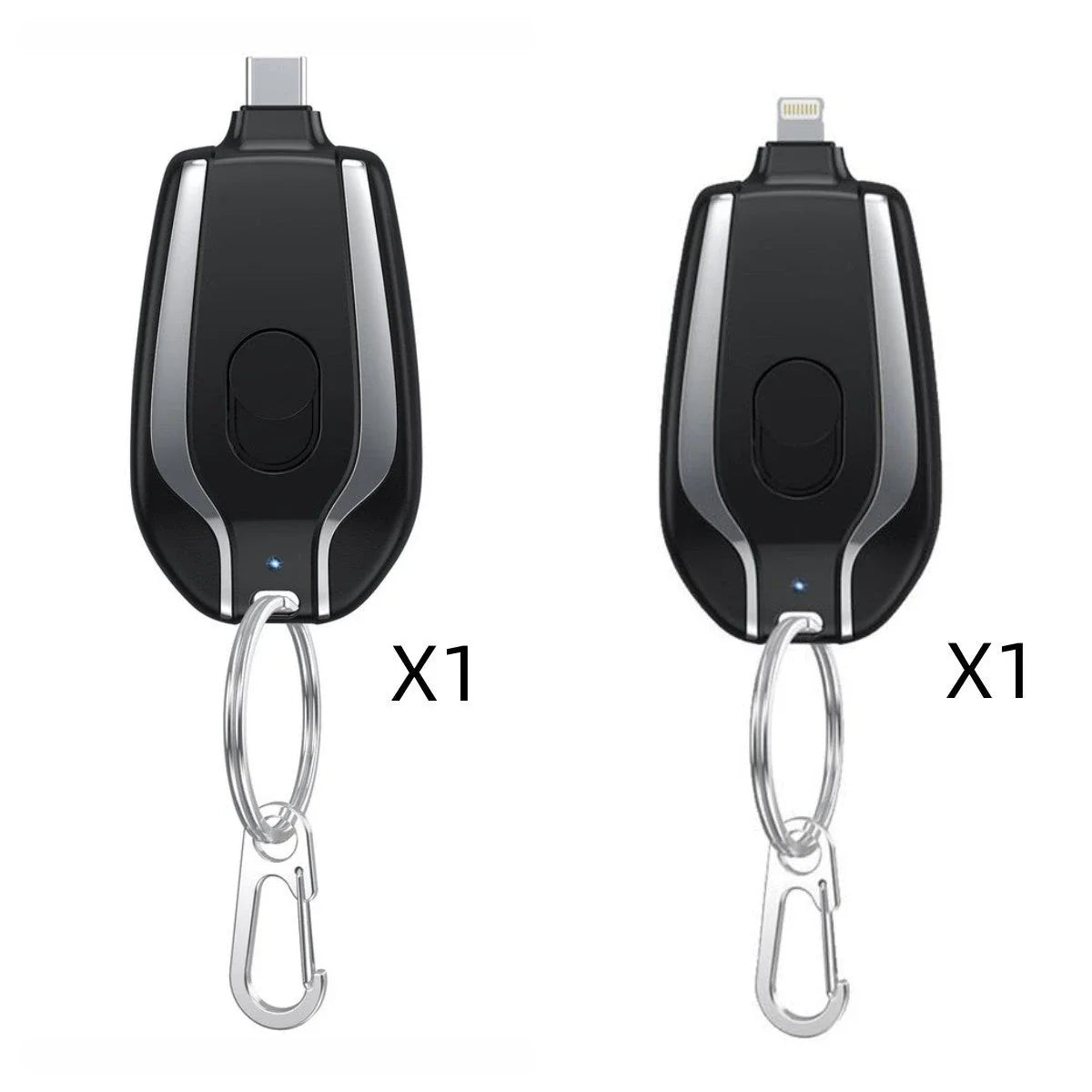 Compact 1500mAh Mini Portable Power Bank with Waterproof Rubber Exterior, Carabiner Clip, and Fast Type-C Charging
