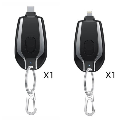 Compact 1500mAh Mini Portable Power Bank with Waterproof Rubber Exterior, Carabiner Clip, and Fast Type-C Charging