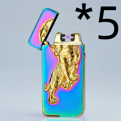 USB charging windproof lighter with ice pattern designs and metal body measuring 73.5mm