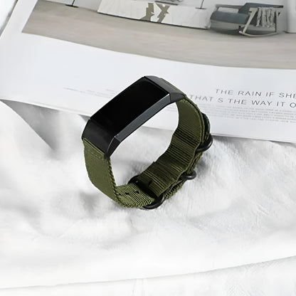Army Green nylon three-ring buckle replacement strap for Fitbit Charge fitness tracker