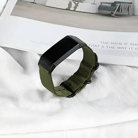 Army Green nylon three-ring buckle replacement strap for Fitbit Charge fitness tracker