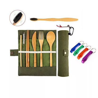 Bamboo straw set with utensils and cleaning brush for sustainable dining