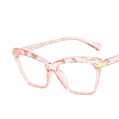 Anti-Blue Light Cat-Eye Glasses with Multi-Faceted Design in Transparent, Black, and Grey Colors