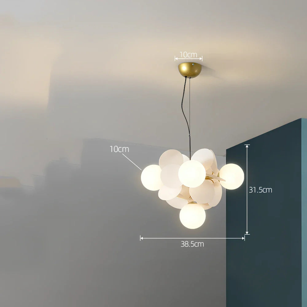 Nordic minimalist chandelier with multiple light heads in metal and glass construction