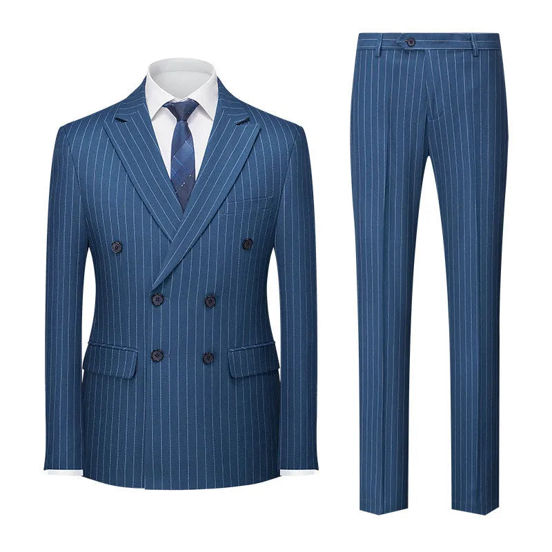 Men's double-breasted striped suit with trousers in slim-fit business styling