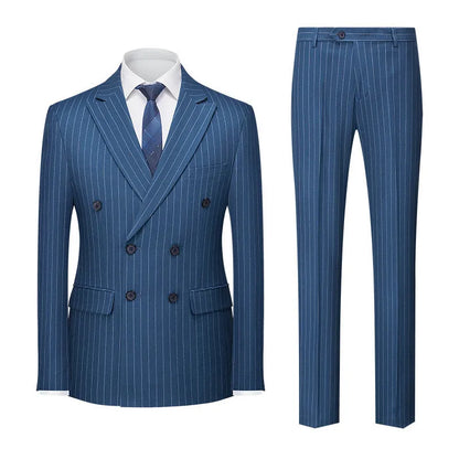 Men's double-breasted striped suit with trousers in slim-fit business styling