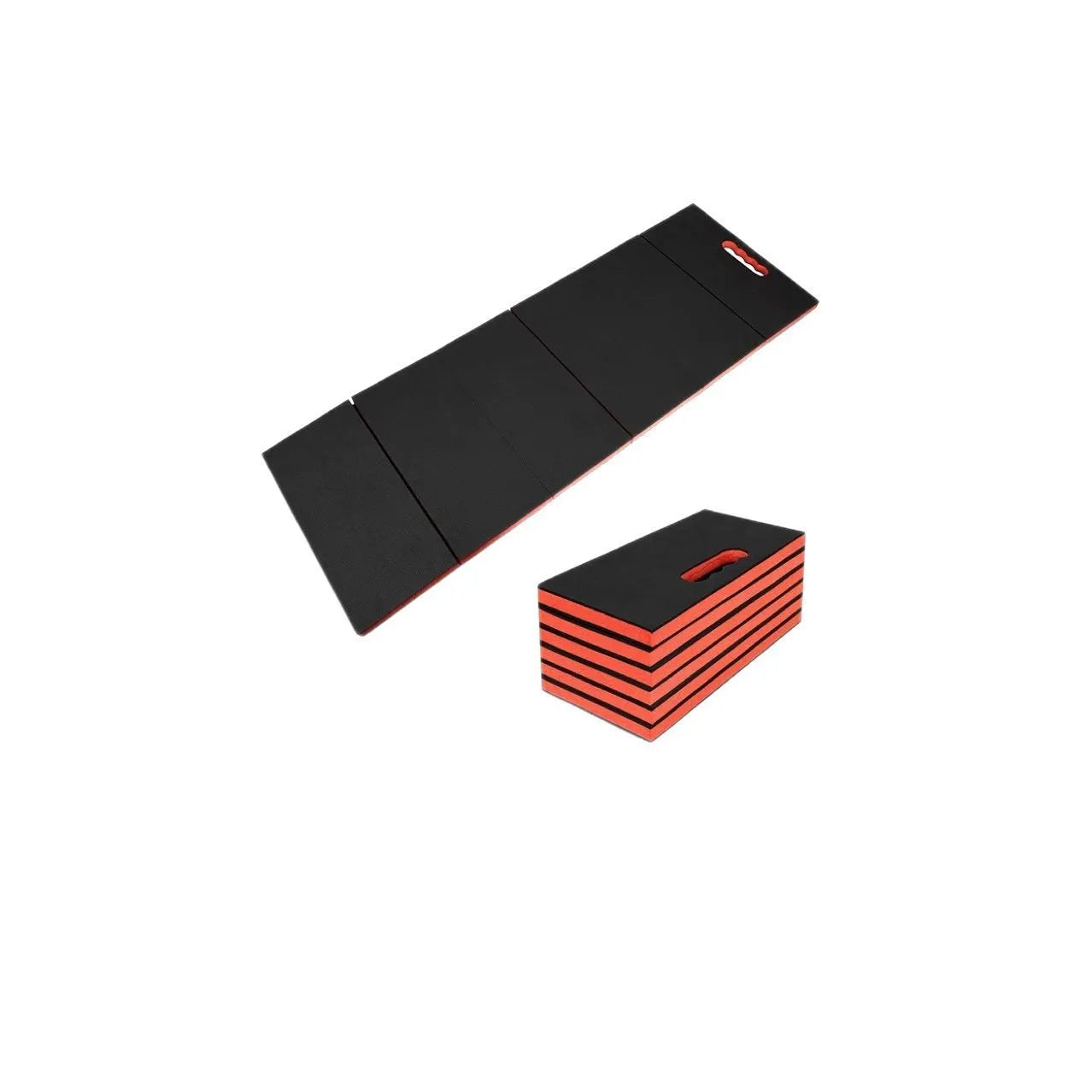 Large grey folding kneeling mat for car repair and gardening, shown unfolded and folded, dimensions 116cm by 40cm.
