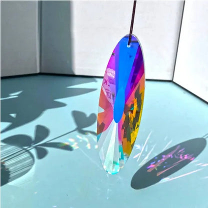 25cm long rainbow crystal pendant light decoration hanging, showing electroplated colour finish