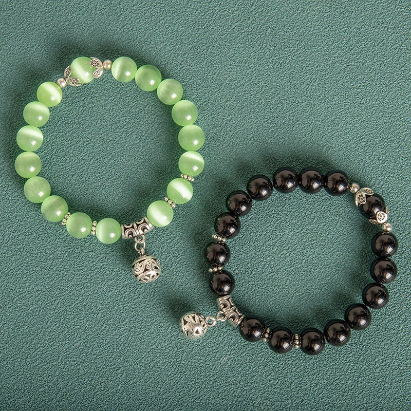 10MM Hollow Ball Korean Style Crystal Opal Beaded Bracelet in black, purple, white, pink, and green