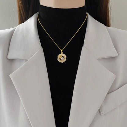 Titanium steel geometric jewellery set with leaf pendant necklace and matching stud earrings