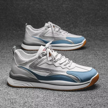 Men's PU lace-up casual shoes in blue, grey, and black