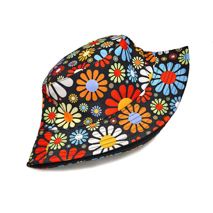 Colourful flower print polyester bucket hat with dome crown design