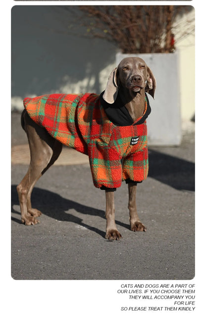 Thick warm large dog coat in orange grid or green stripe, sizes M-XXXL and No.7-12